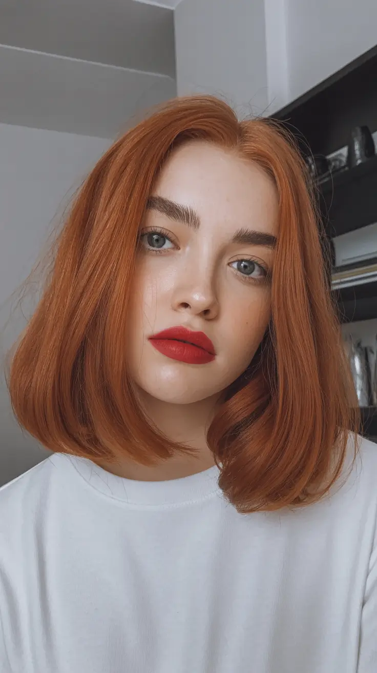 Hairstyles inspiration for 2026 Warm Copper Bob With Clean Edges