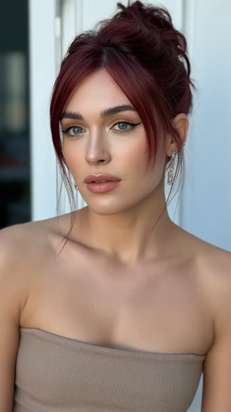 Hairstyles inspiration for 2026 Soft Romantic Updo With Wispy Curtain Pieces