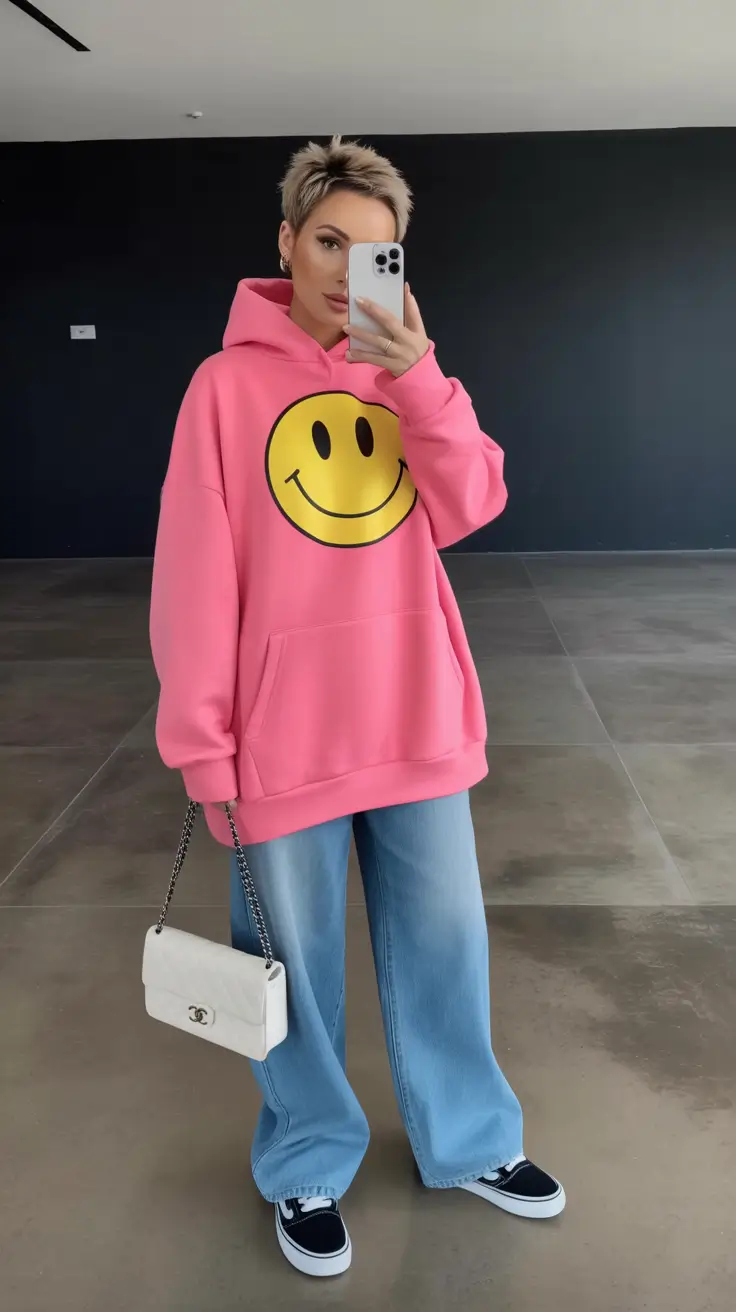 hoodie outfits women Smiley Revival: The Pink Statement