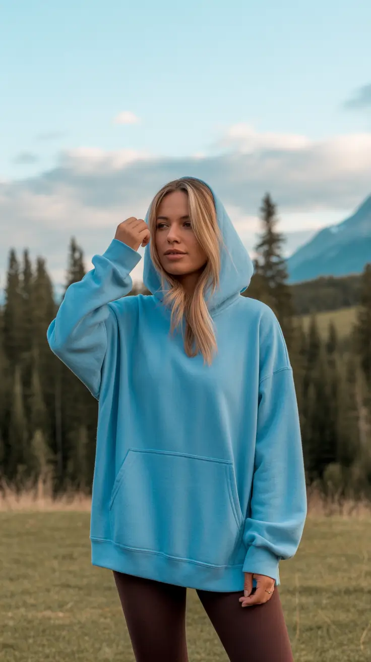 hoodie outfits women Skyline Serenity: Light Blue Comfort