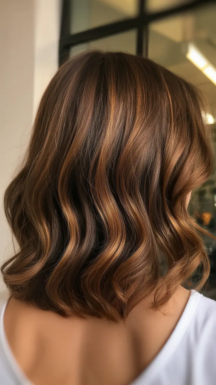 Modern medium-length haircuts 2026 Bronze Glossy Waves