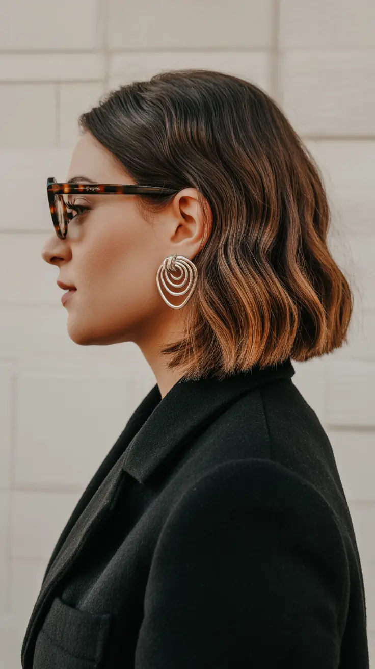 Modern medium-length haircuts 2026 Textured Amber Wavy Bob