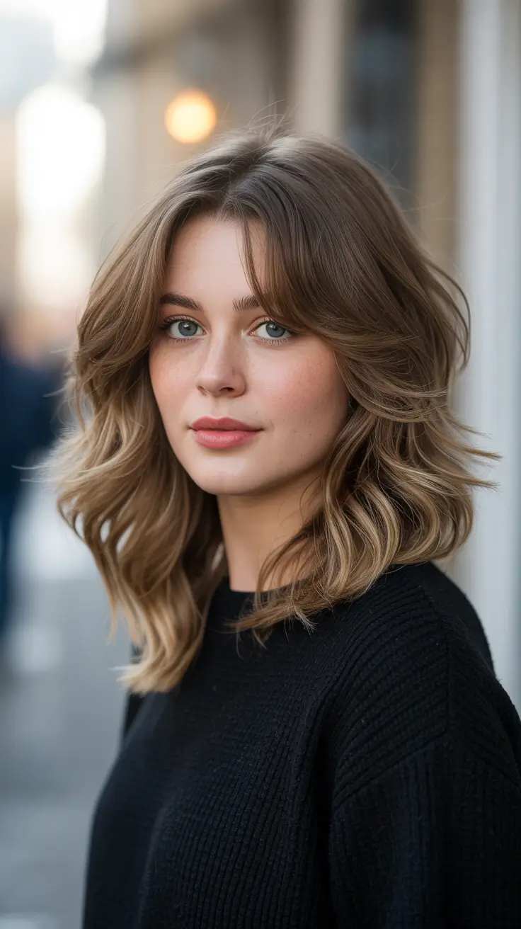 Modern medium-length haircuts 2026 Soft Layered Shag with Curtain Bangs