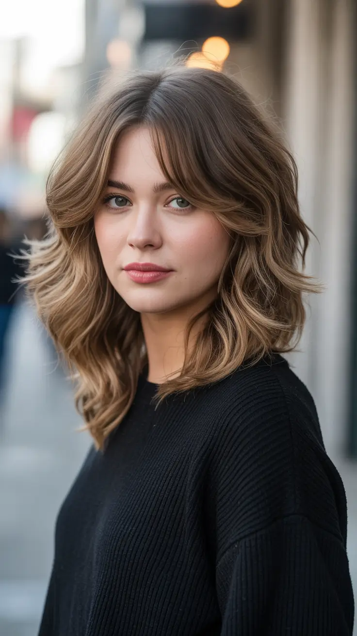 Modern medium-length haircuts 2026 Warm Honey Butterfly Cut