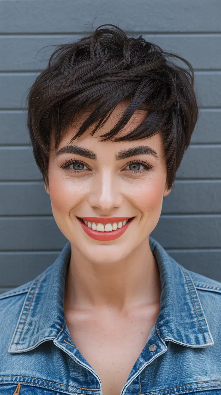 Modern short haircuts trends 2026 Messy Pixie with Side Bangs