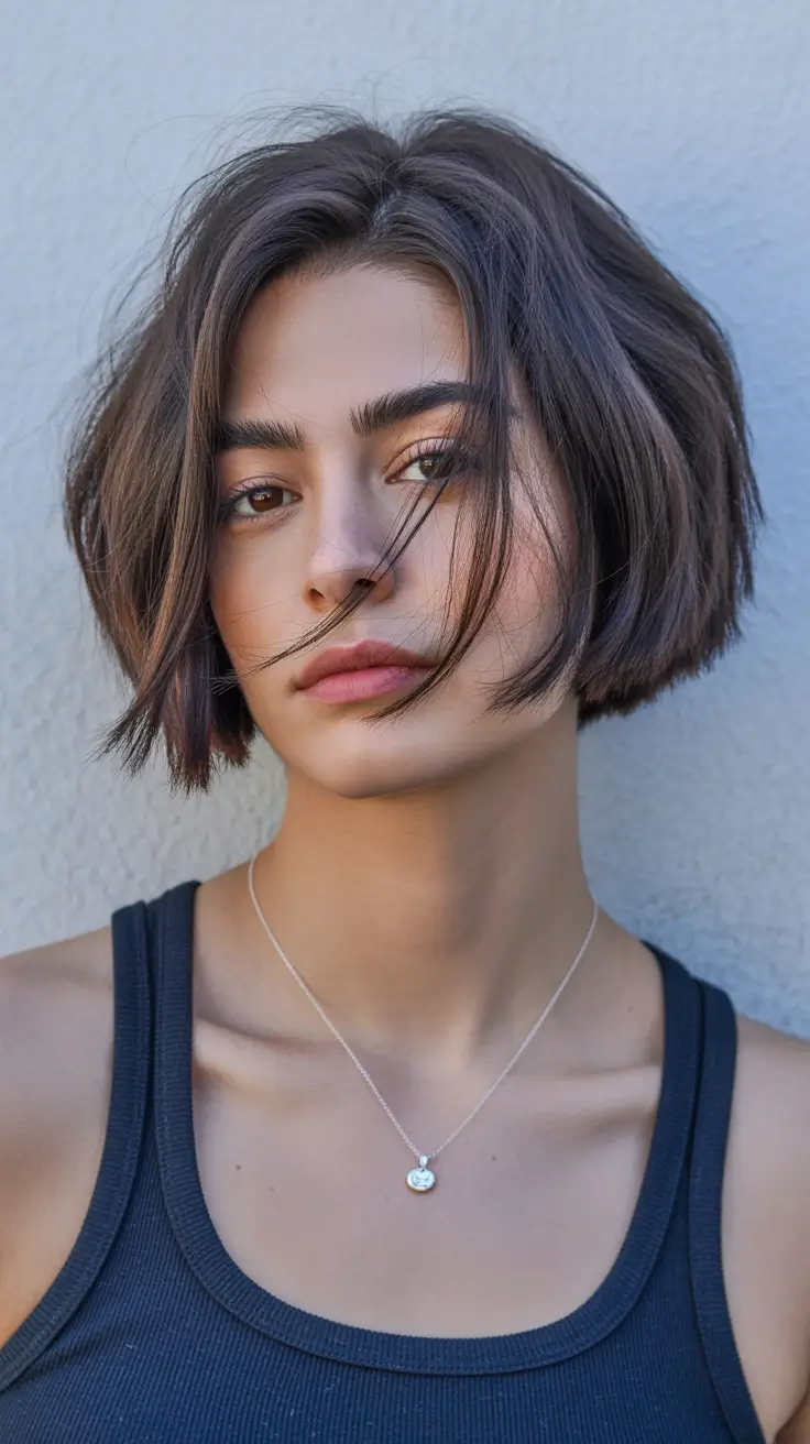 Modern short haircuts trends 2026 Effortless Textured Crop with Airy Layers