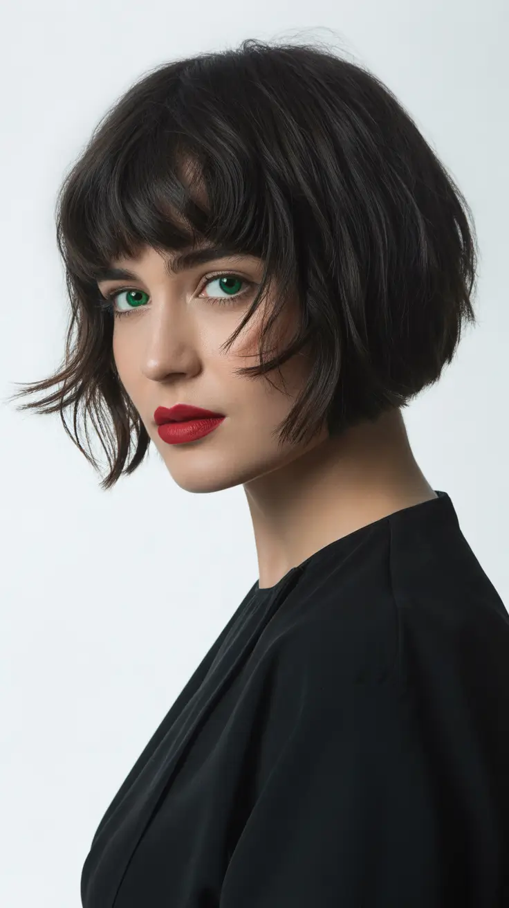 Modern short haircuts trends 2026 Choppy Bob with Micro Fringe