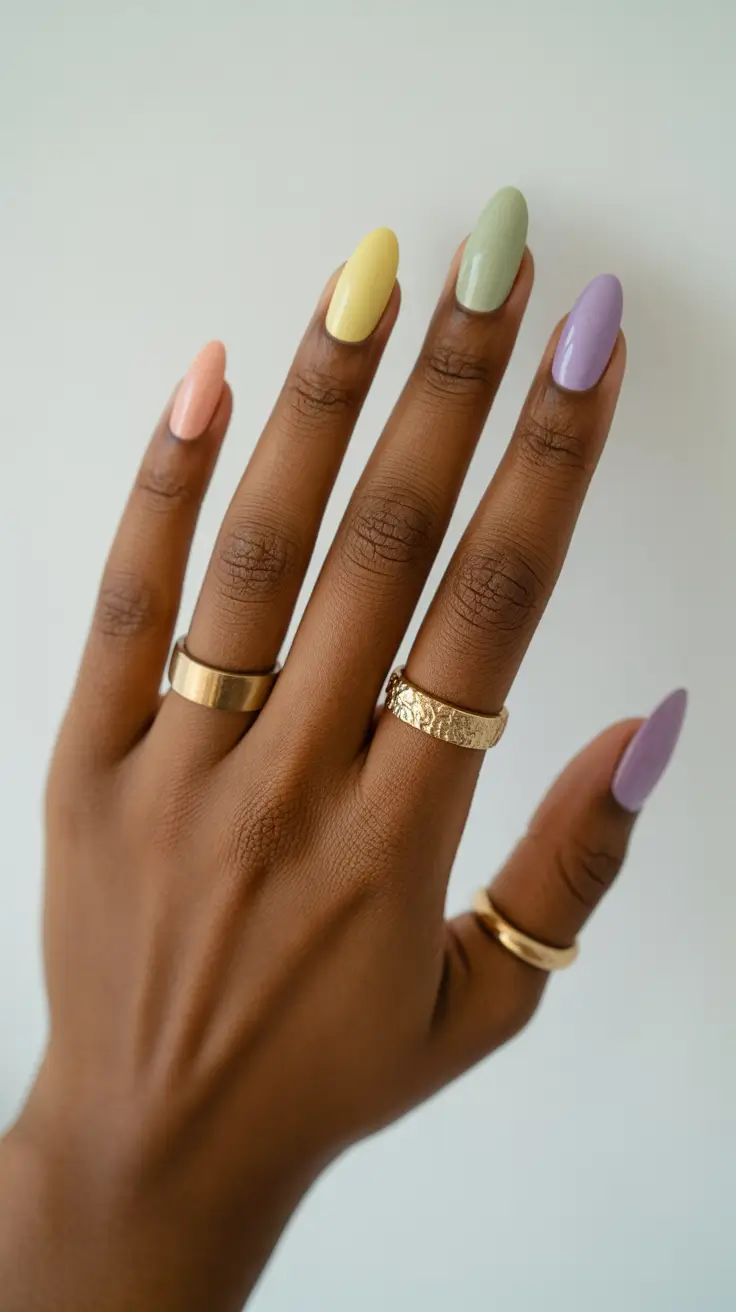 nail colors for brown skin 2026 - Pastel Garden Almond Harmony