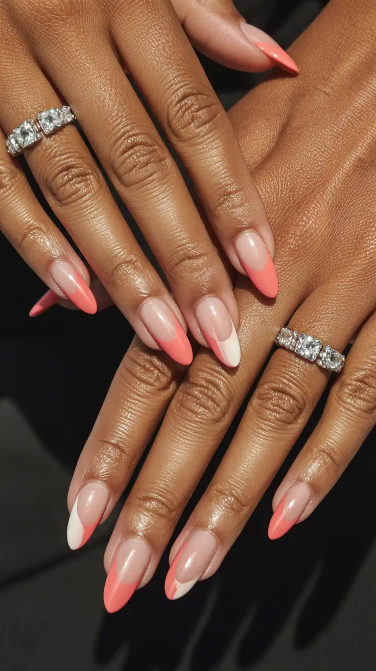 nail colors for brown skin 2026 - Coral Sunrise Modern French