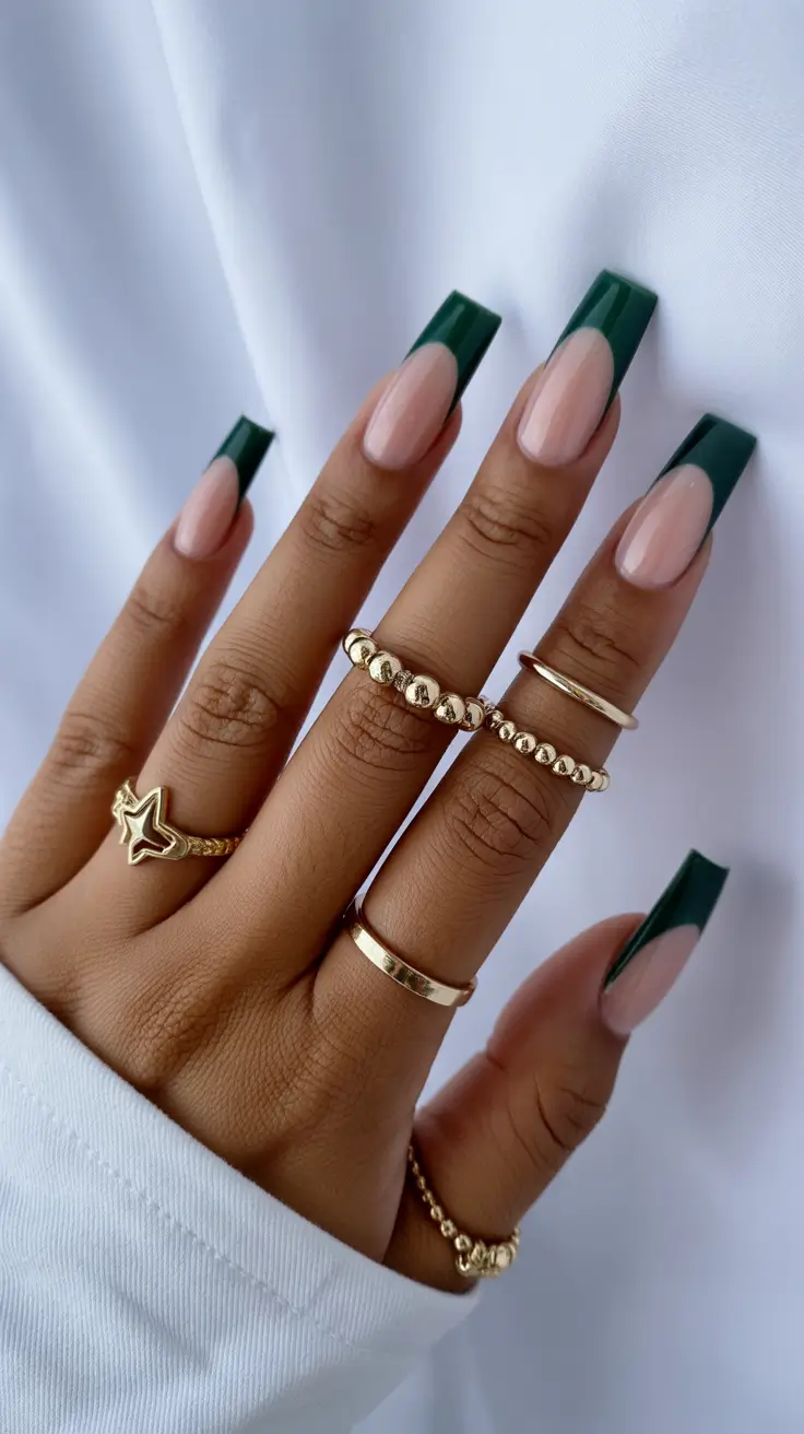 nail colors for brown skin 2026 - Deep Green Modern Square French