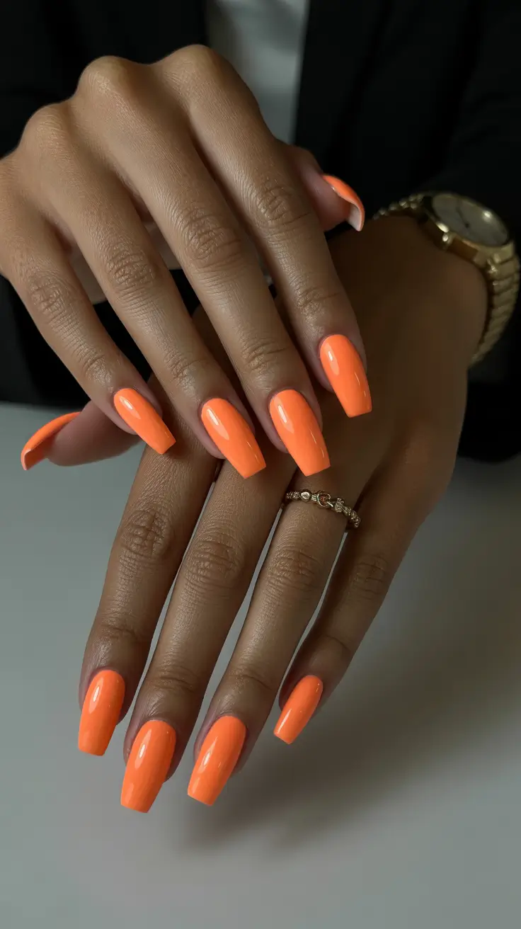 nail colors for brown skin 2026 - Tangerine Glow Long Sculpted Nails