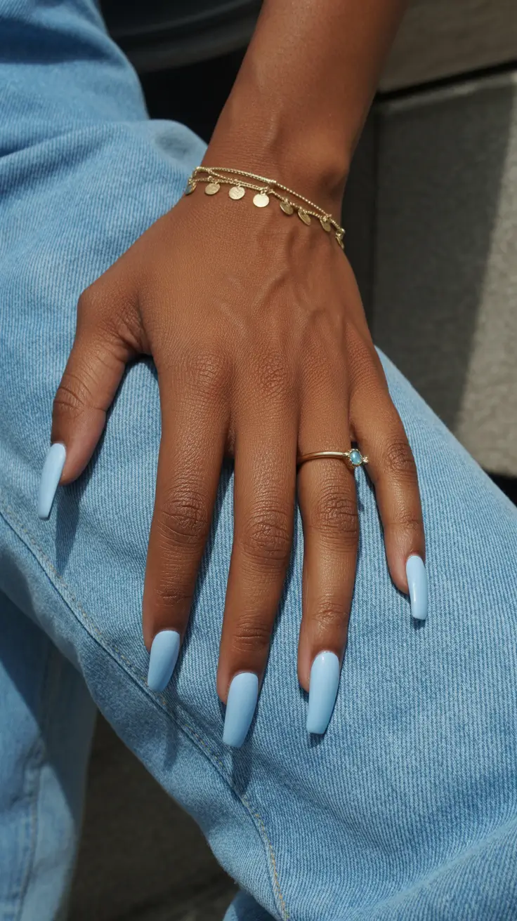 nail colors for brown skin 2026 - Denim Blue Daylight Square Nails