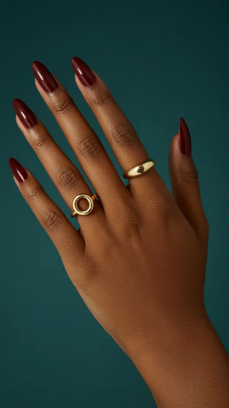 nail colors for brown skin 2026 - Merlot Almond Shine