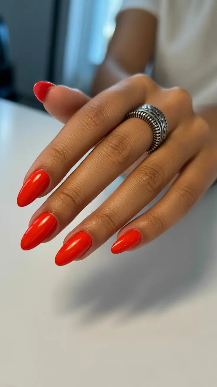 nail colors for tan skin 2026 Bold Fiery Red for Instant Impact