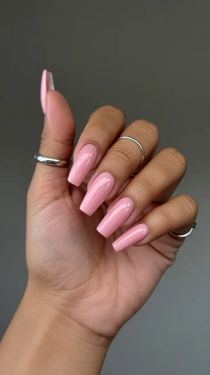 nail colors for tan skin 2026 Soft Rosy Square Nails for Modern Femininity