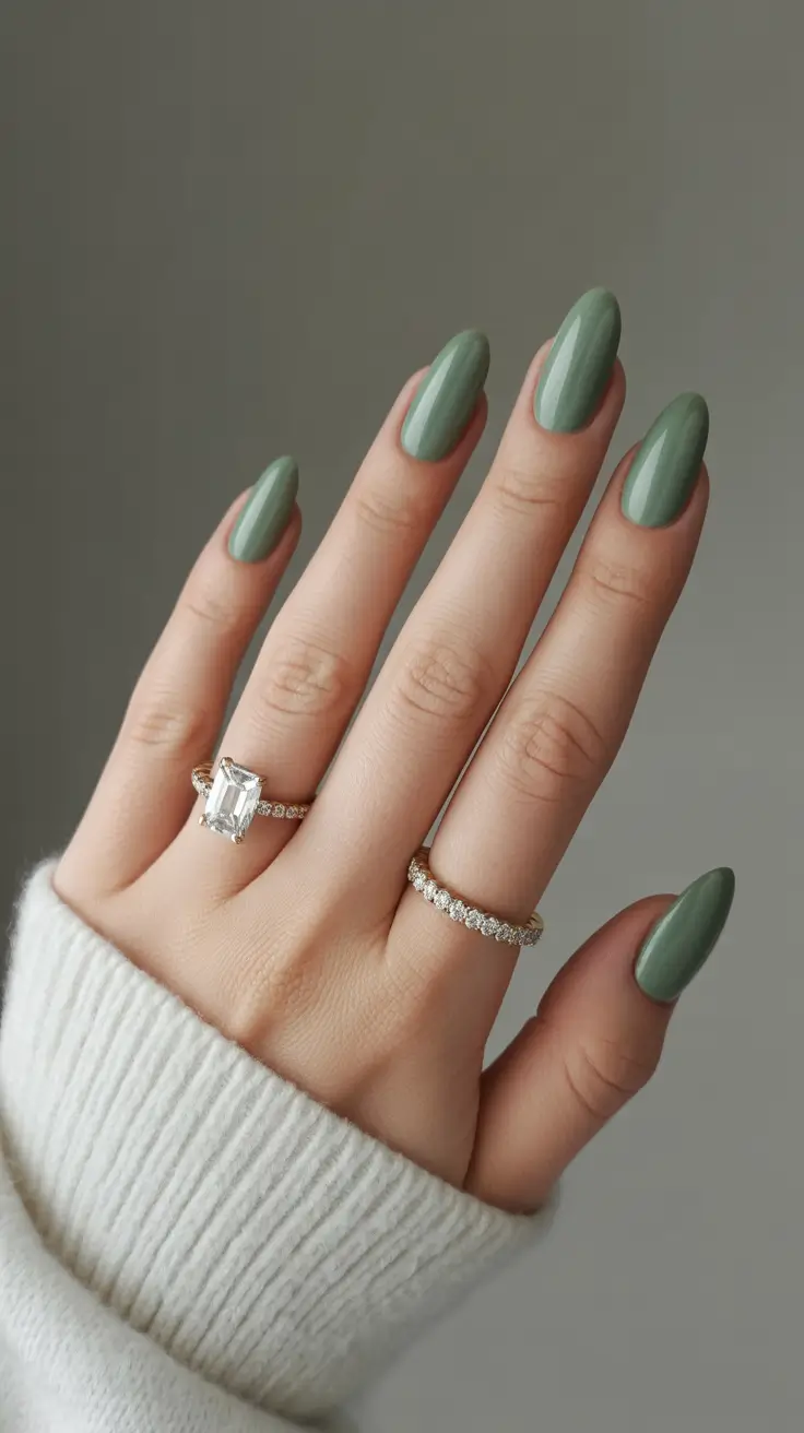 neutral nails aesthetic 2026 Soft Sage Almond Neutral