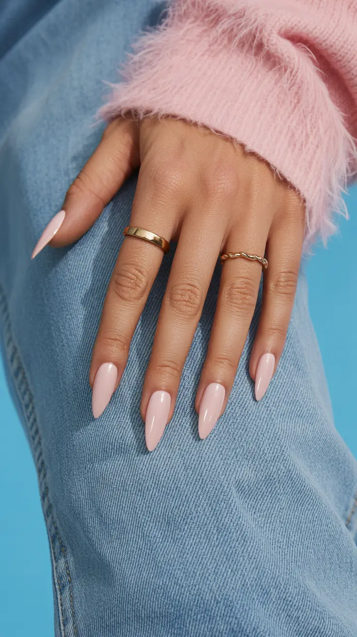 neutral nails aesthetic 2026 Soft Pink Almond Elegance