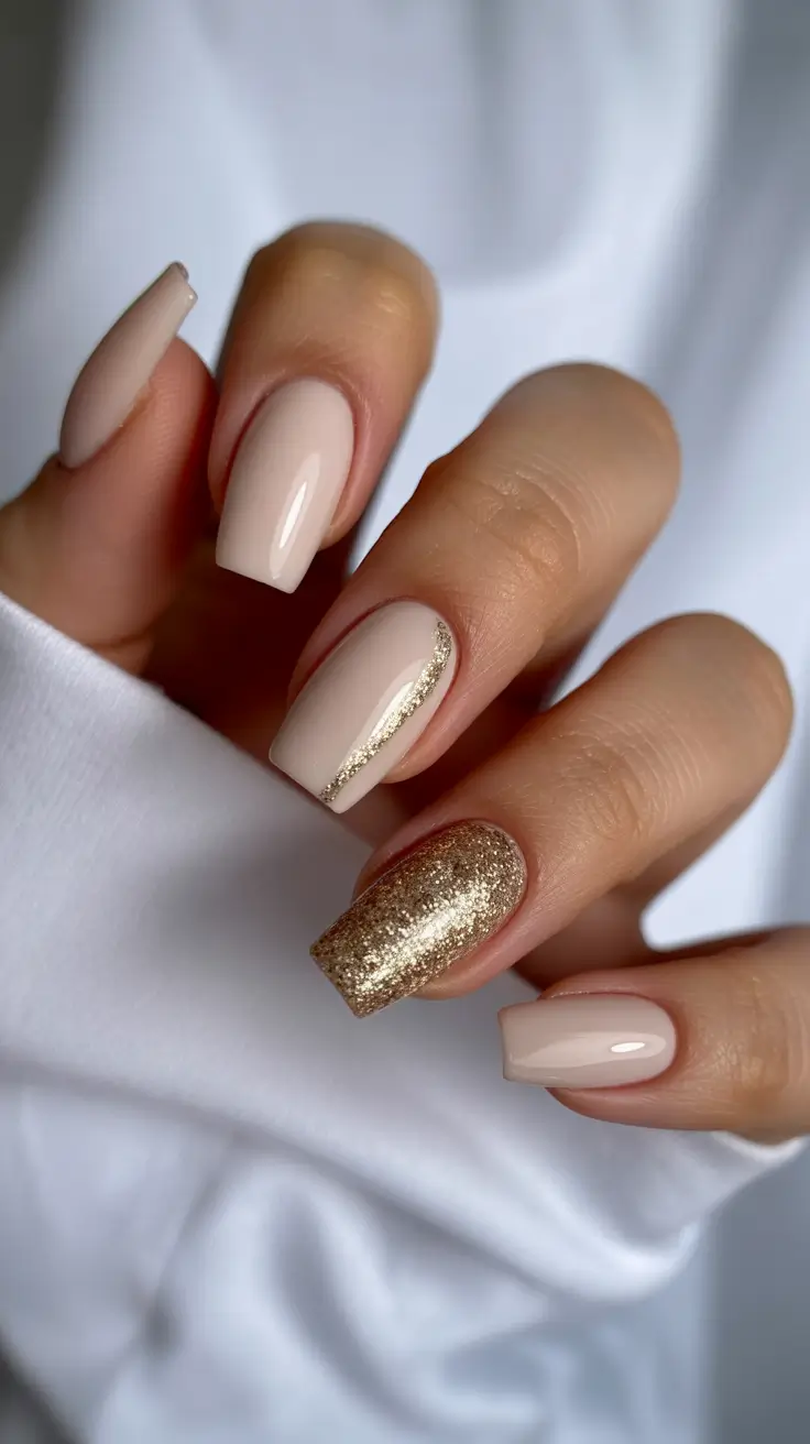 neutral nails aesthetic 2026 Champagne Neutrals With Gold Glow