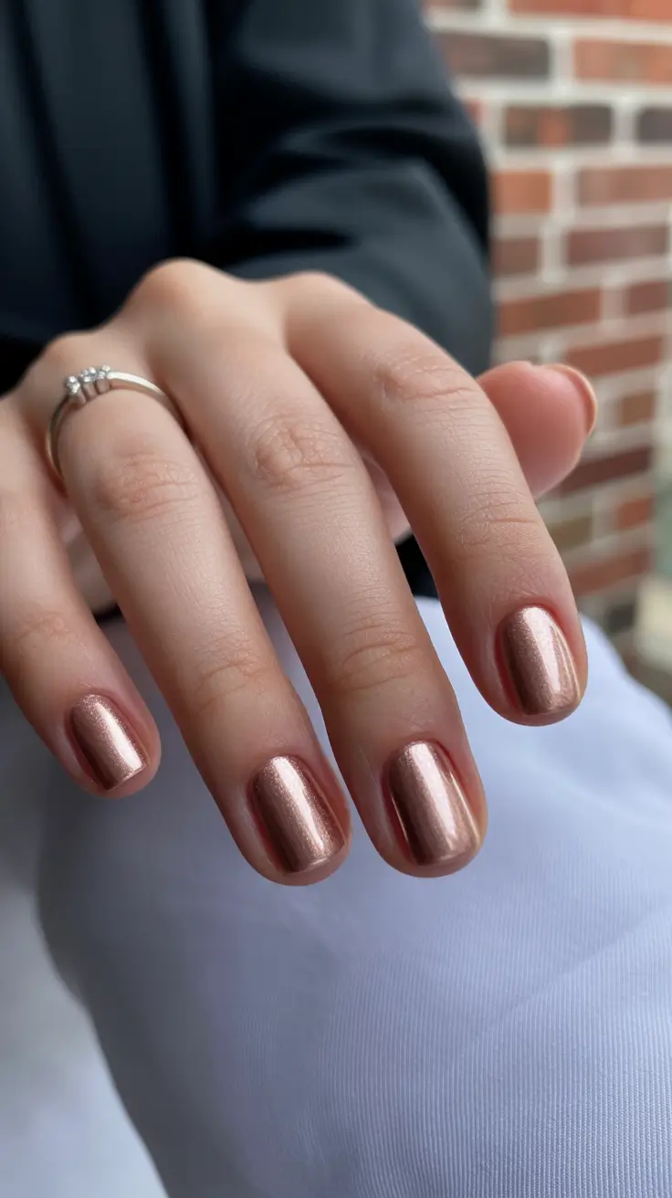 neutral nails aesthetic 2026 Bronzed Mirror Shine