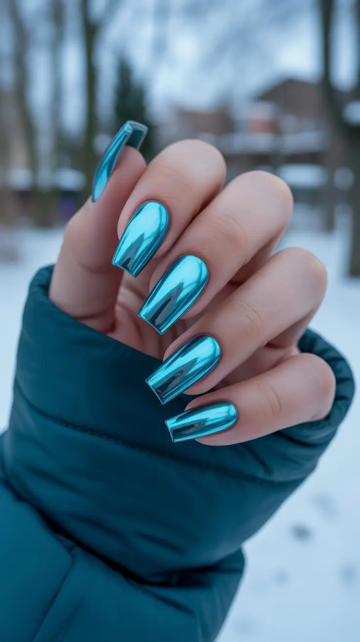 new chrome nails ideas 2026 Ice-Blue Chrome Coffin Nails for the Cool Girl