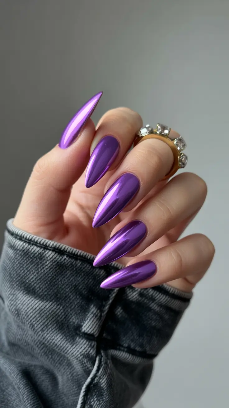 new chrome nails ideas 2026 Violet Mirror Chrome for the Color Lover