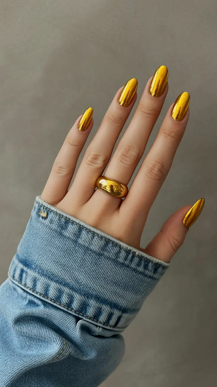 new chrome nails ideas 2026 24K Gold Chrome for the Luxe Trendsetter
