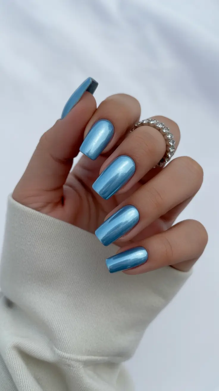 new chrome nails ideas 2026 Icy Blue Mirror Chrome for the Calm and Collected