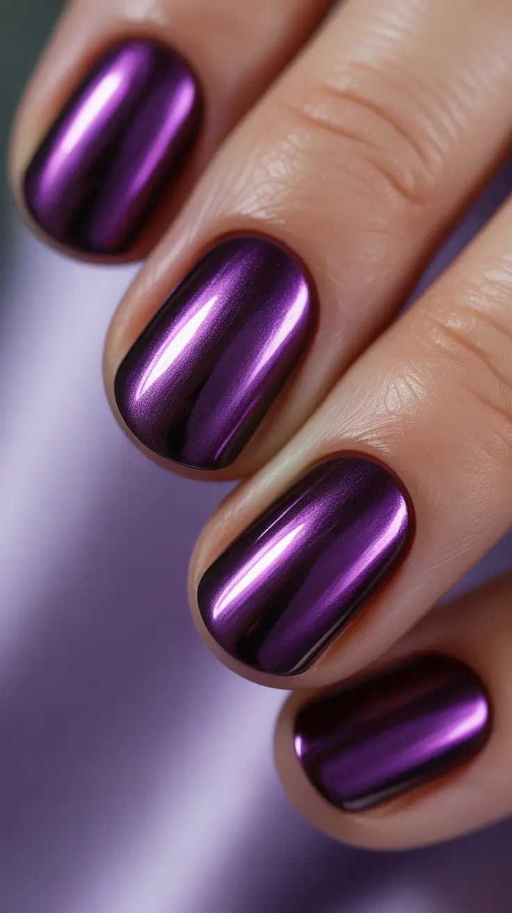 new chrome nails ideas 2026 Deep Purple Chrome for the Chic Minimalist
