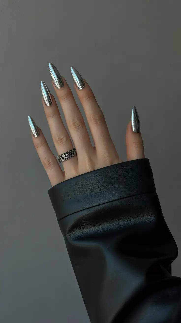 new chrome nails ideas 2026 Sharp Silver Chrome for the Bold
