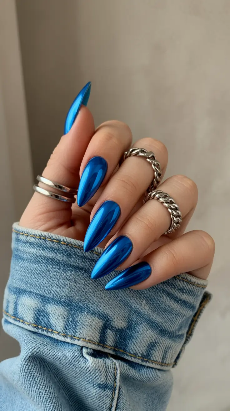 new chrome nails ideas 2026 Electric Blue Chrome for the Adventurous