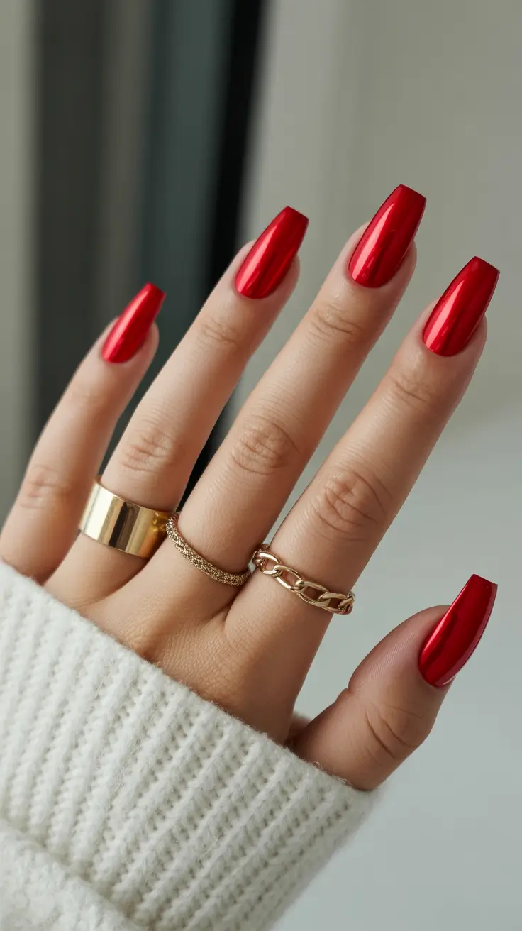 new chrome nails ideas 2026 High-Gloss Red Chrome for the Statement Lover