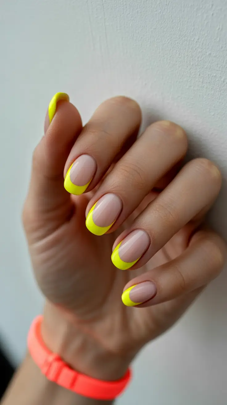 new short acrylic nails 2026 Neon Crescent French for Sporty Chic Moments