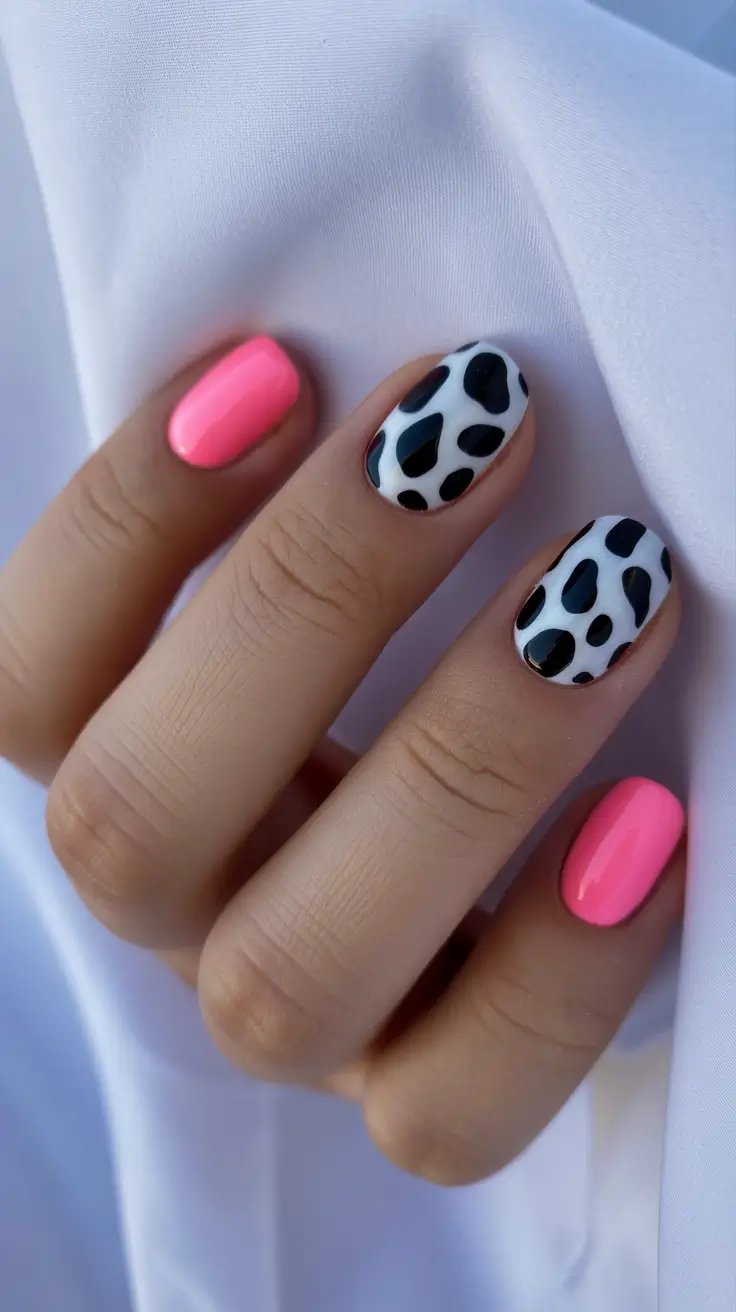 new short acrylic nails 2026 Neon Pop Meets Cow-Print Playfulness