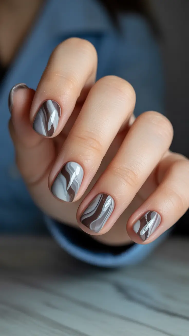 new short acrylic nails 2026 Neutral Marble Waves for Everyday Luxe