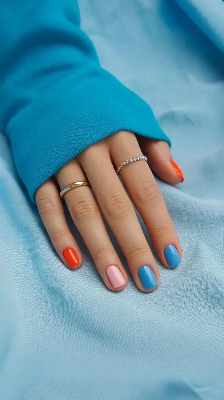 new short acrylic nails 2026 Playful Colorblock Brights for Summer Energy