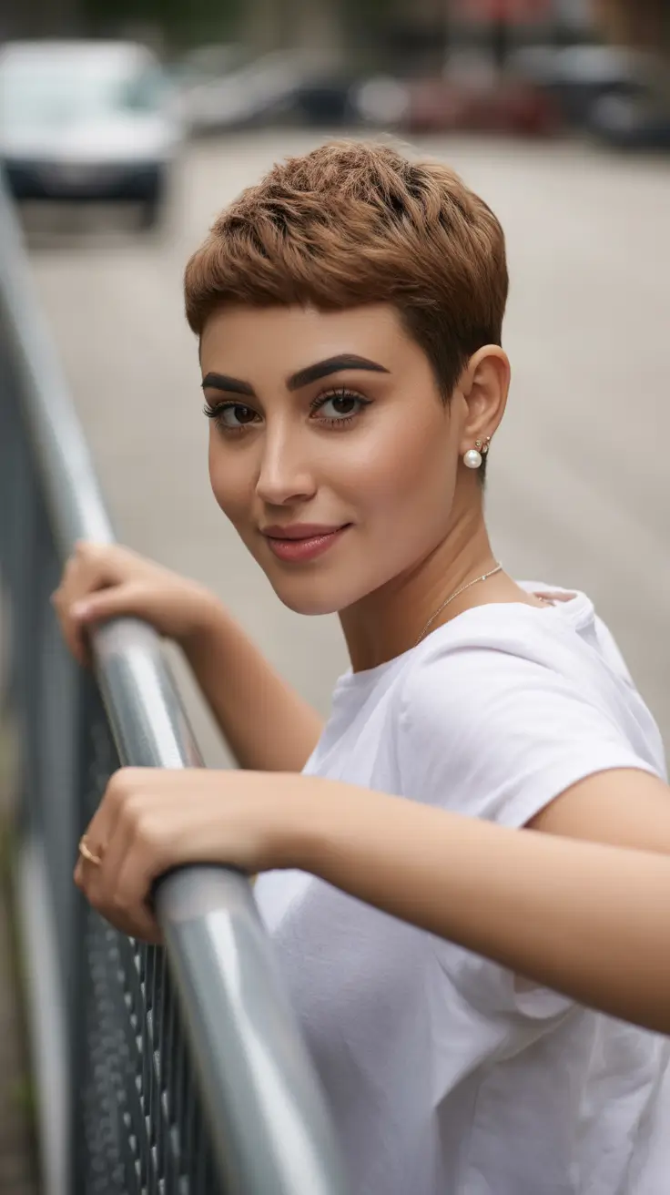 Pixie haircut inspiration 2026 Warm Chestnut Street Pixie
