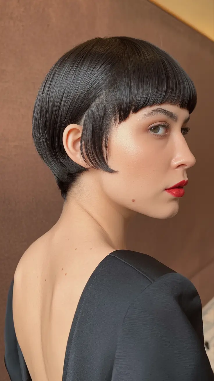 Pixie haircut inspiration 2026 Glossy Jet-Black Micro Pixie