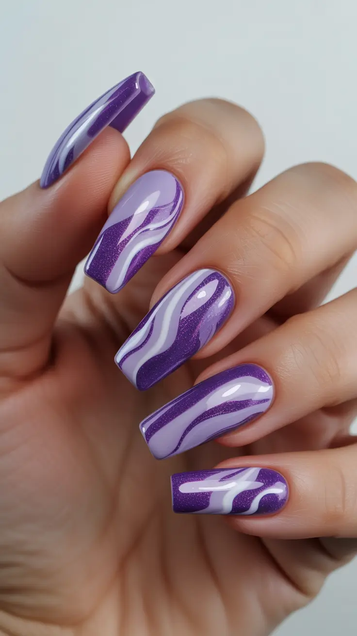 purple nails 2026 Flowing Lavender Waves in Layered Purples