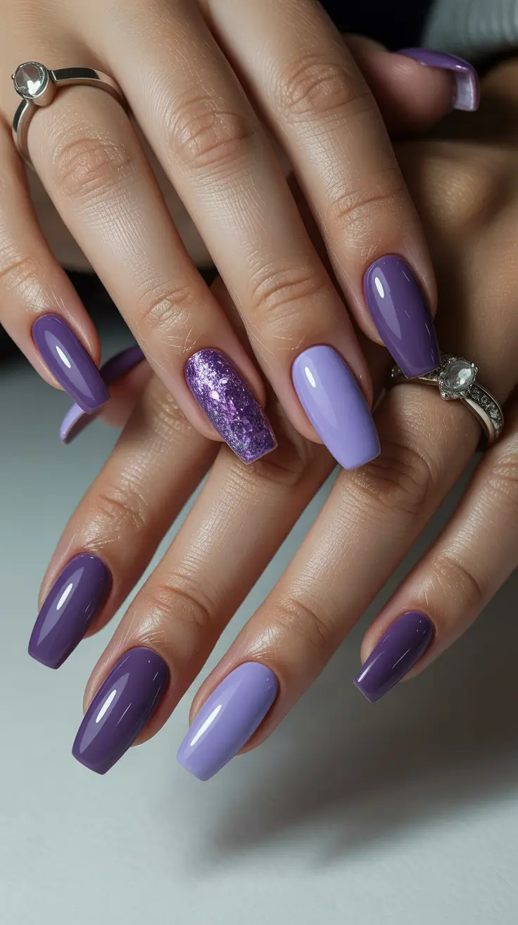 purple nails 2026 Soft Lilac Balance With Shimmer Drama