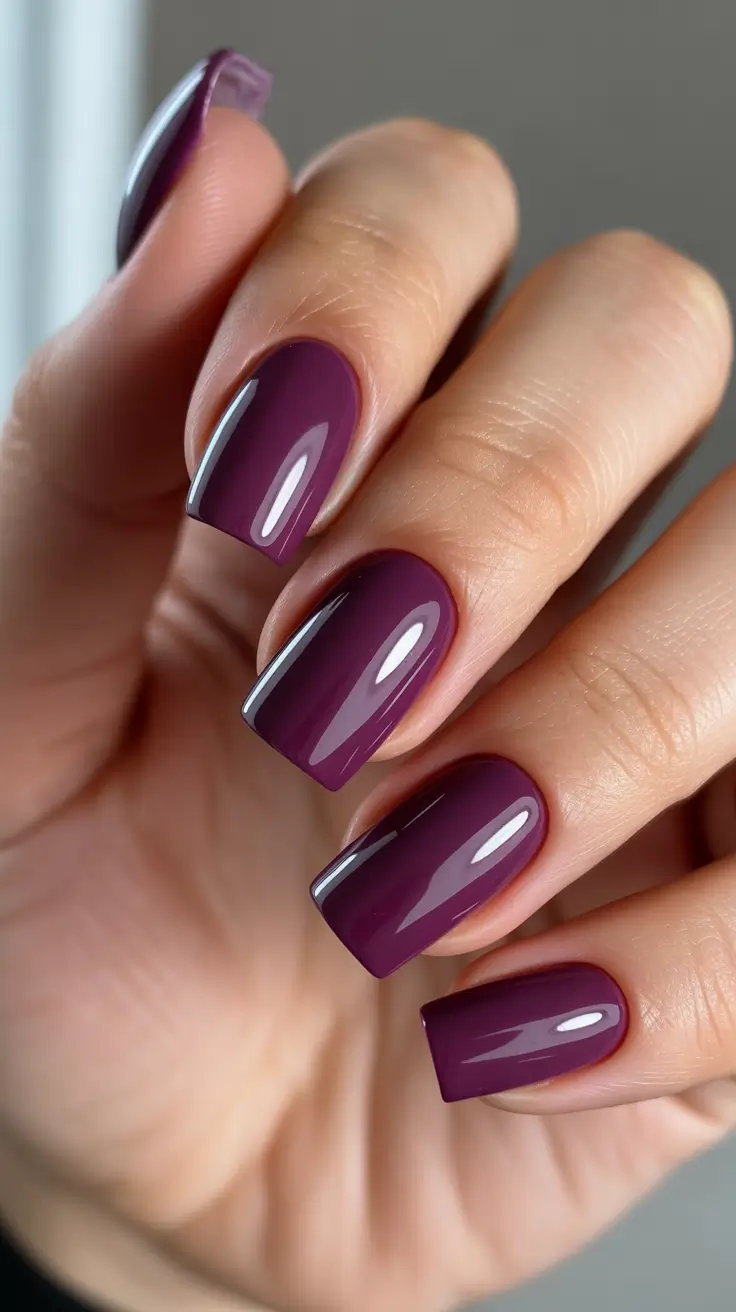 purple nails 2026 Rich Mulberry Gloss for Everyday Sophistication