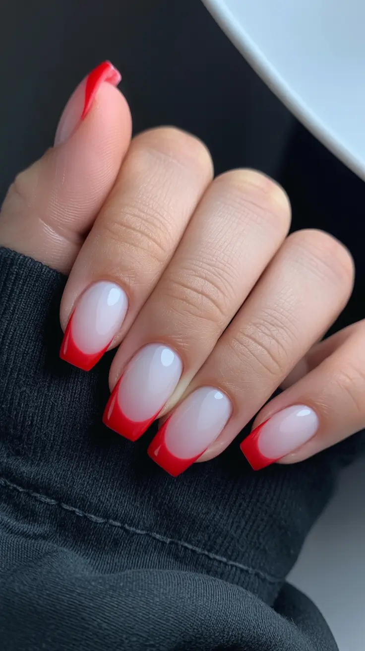 red nails trend 2026 Soft Square Red French Fade