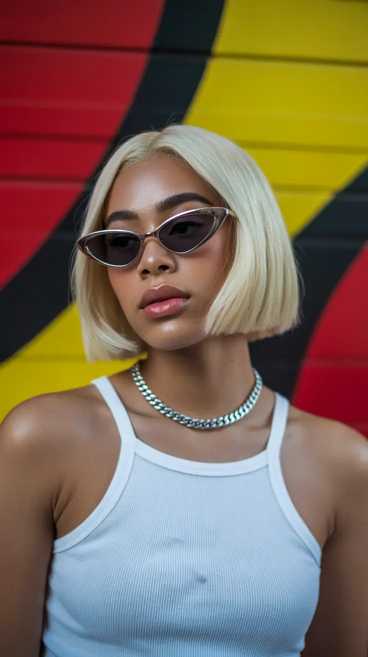 Short Hairstyles Inspiration 2026 Platinum Graphic Bob with Urban Edge