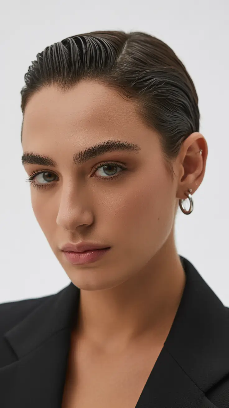 Short Hairstyles Inspiration 2026 Slicked-Back Short Cut with Runway Polish