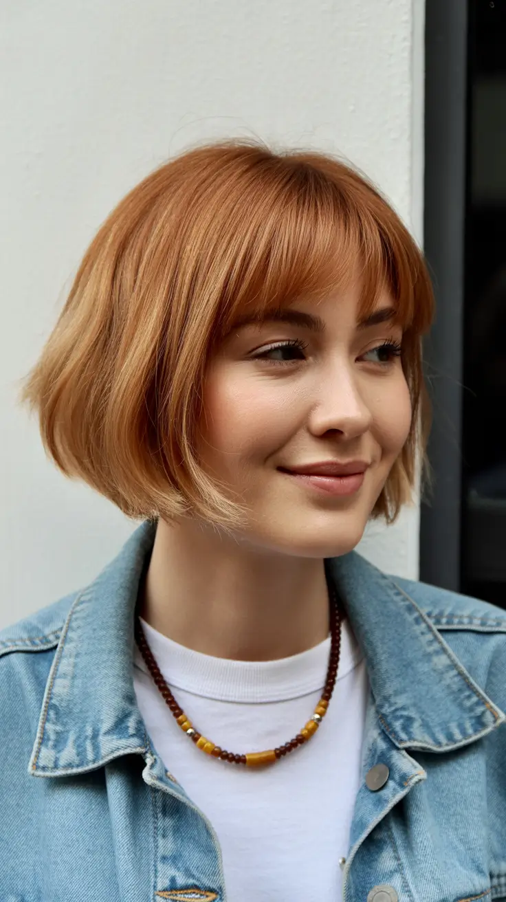 Short Hairstyles Inspiration 2026 Peachy Bob with Soft Curtain Bangs