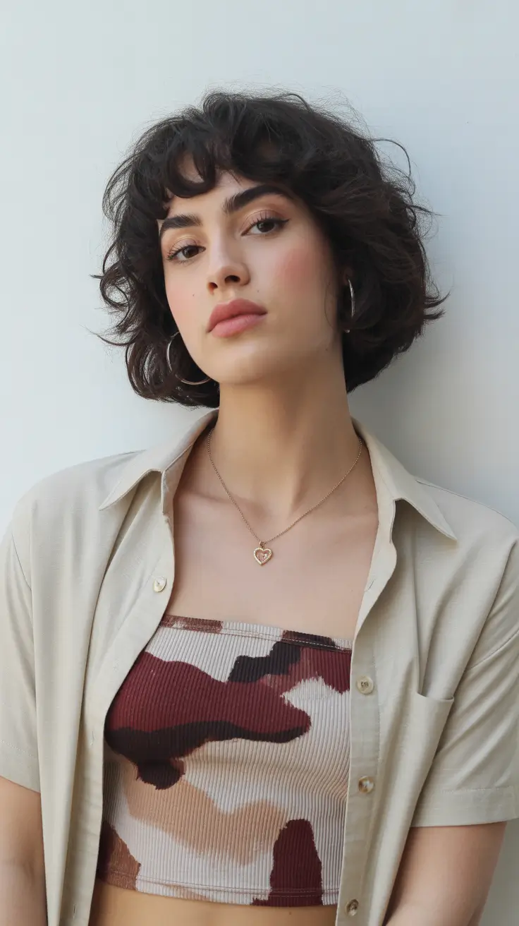 Short Hairstyles Inspiration 2026 Curly Bob with Playful Volume and Soft Bangs