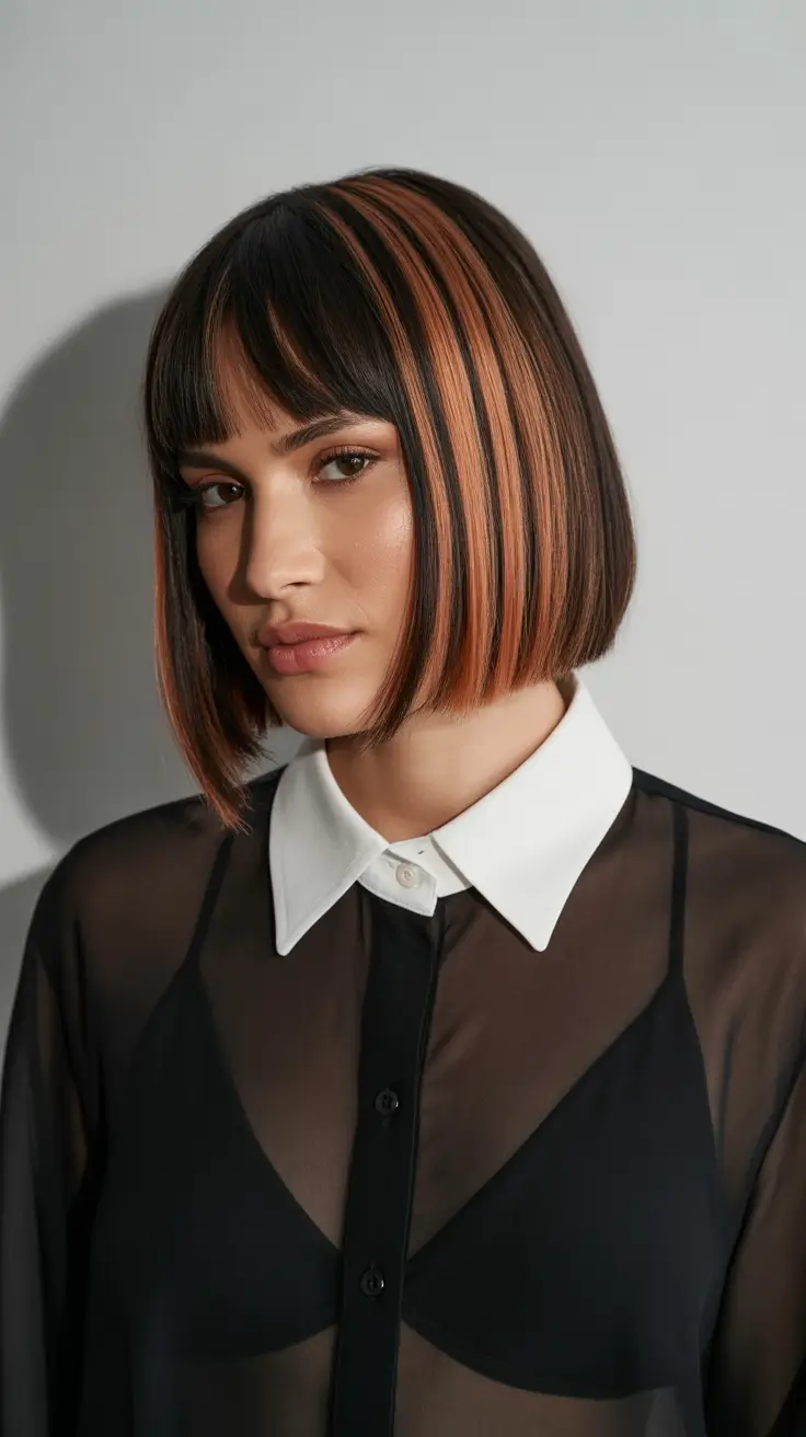 Short Hairstyles Inspiration 2026 Sharp Bob with Bold Color Ribbons