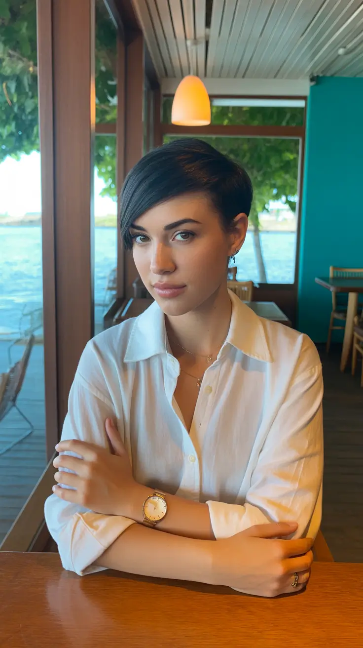 Short Hairstyles Inspiration 2026 Sleek Side-Parted Pixie with Sharp Contour