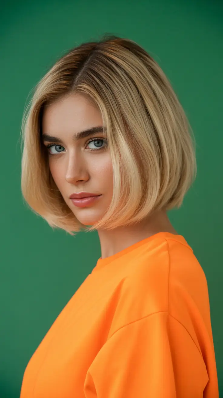 Short Hairstyles Inspiration 2026 Sleek Contoured Bob in Buttery Blonde