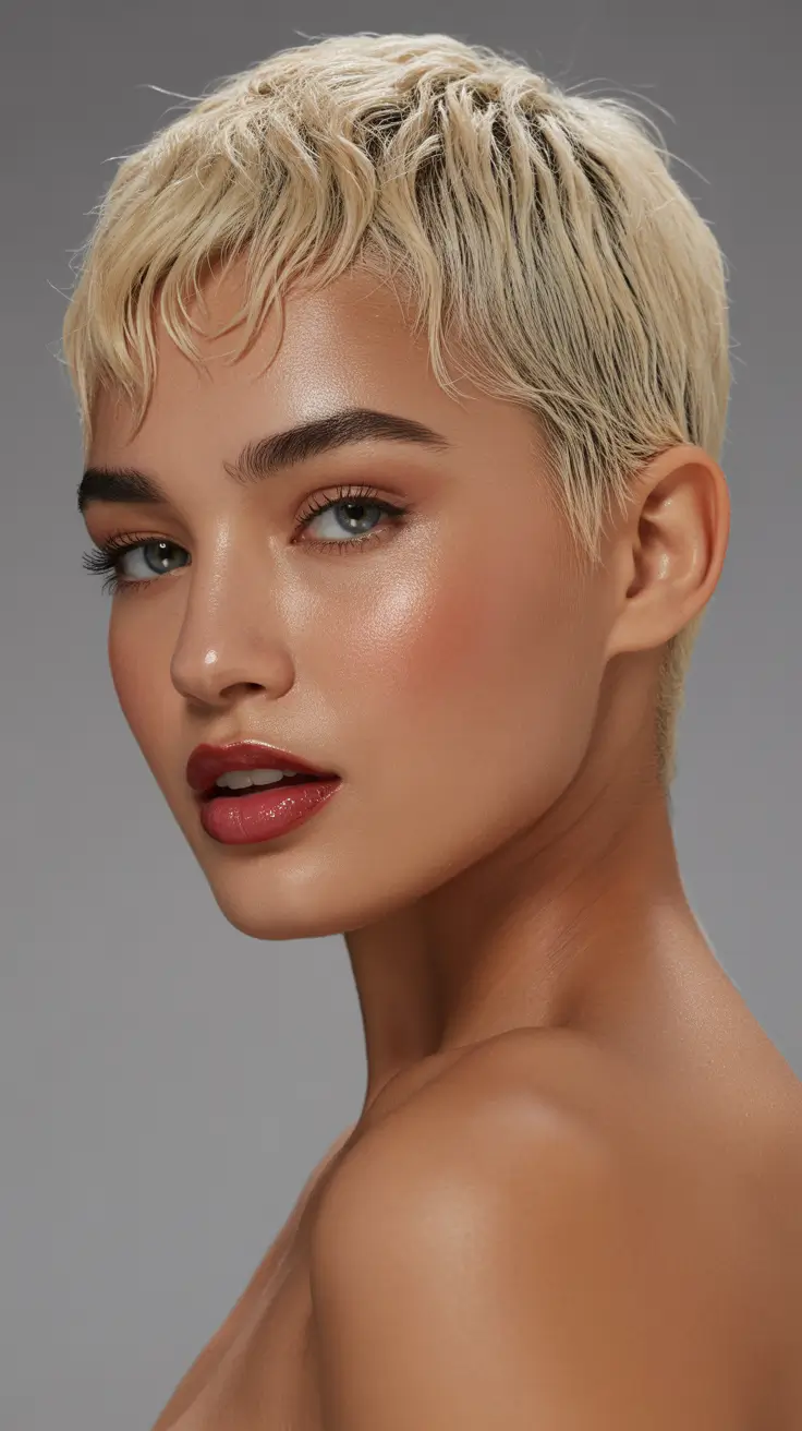 Short Hairstyles Inspiration 2026 Choppy Platinum Pixie with Soft Texture