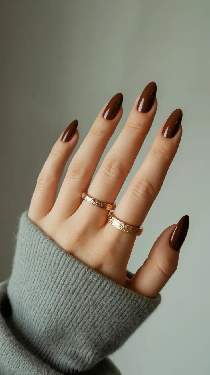 simple nail designs 2026 Rich Cocoa Almond Nails